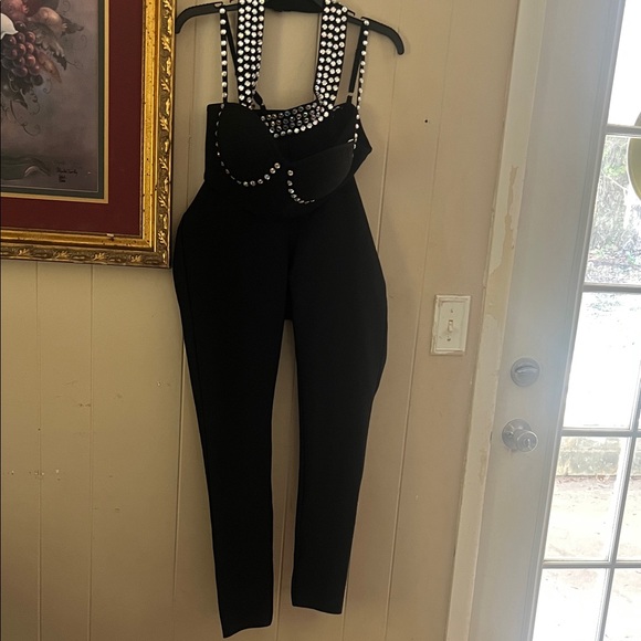 Fashion Nova Black Jumpsuit with White Polka Dot Straps - Picture 1 of 6